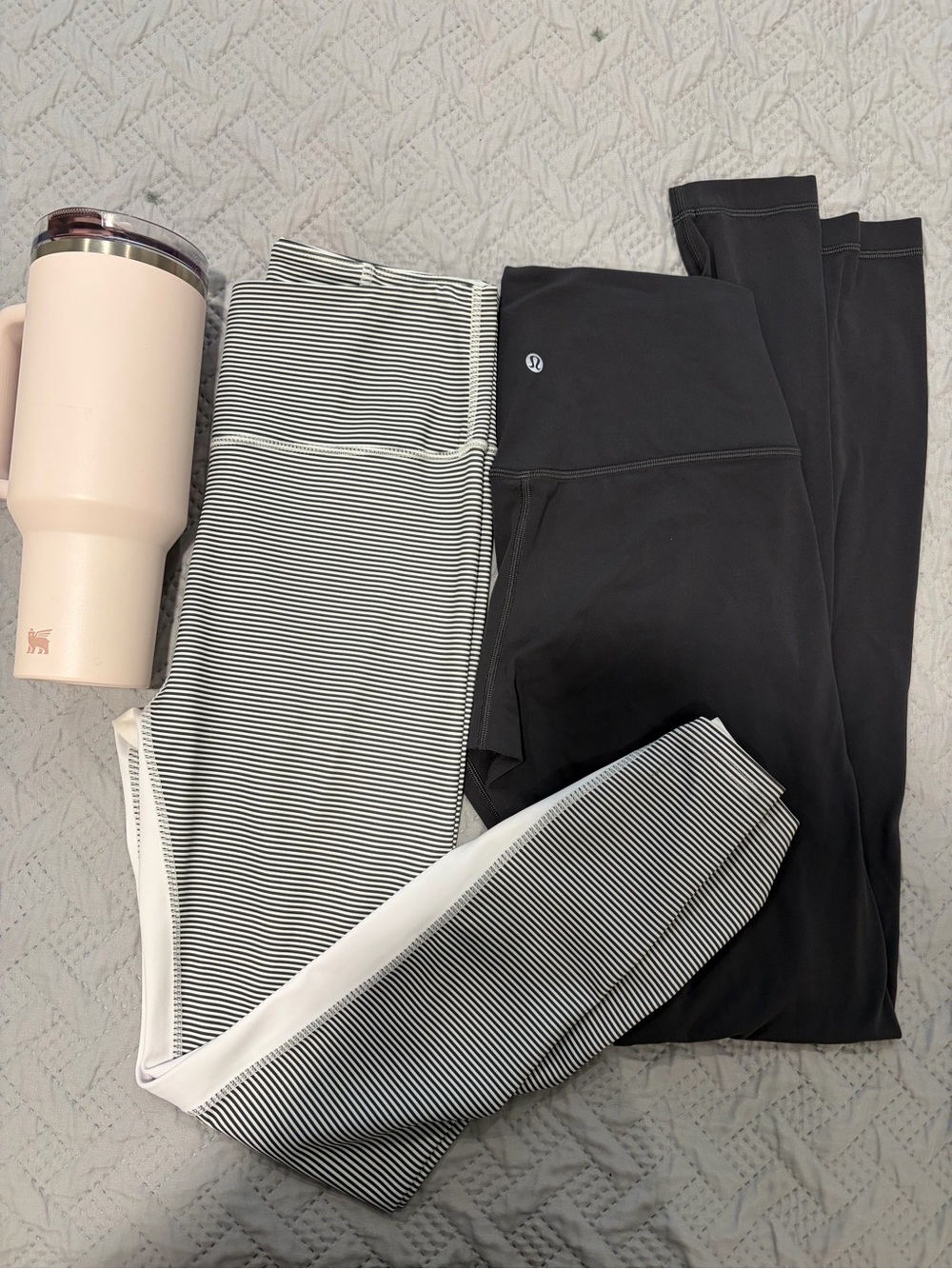 Lululemon Black High-Rise Leggings & Striped Active Leggings - Black & White